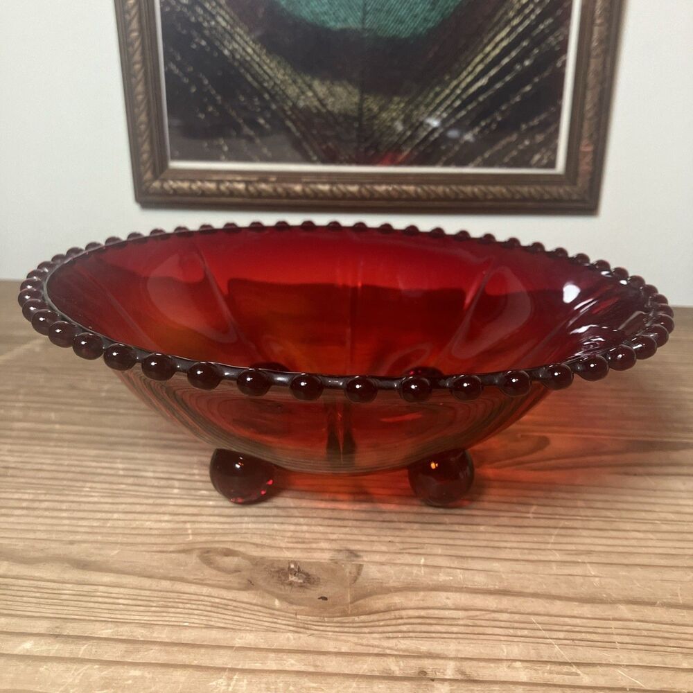 VTG Imperial Four-Toed Bowl #400/74B Red Amberina Candlewick Pattern Line #3400